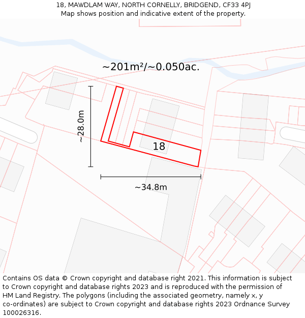 18, MAWDLAM WAY, NORTH CORNELLY, BRIDGEND, CF33 4PJ: Plot and title map