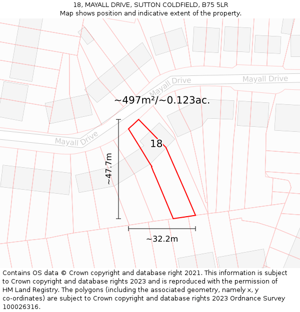 18, MAYALL DRIVE, SUTTON COLDFIELD, B75 5LR: Plot and title map