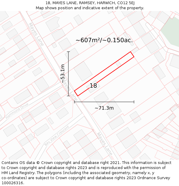 18, MAYES LANE, RAMSEY, HARWICH, CO12 5EJ: Plot and title map