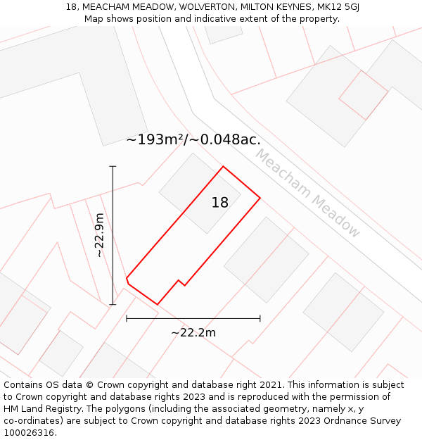 18, MEACHAM MEADOW, WOLVERTON, MILTON KEYNES, MK12 5GJ: Plot and title map