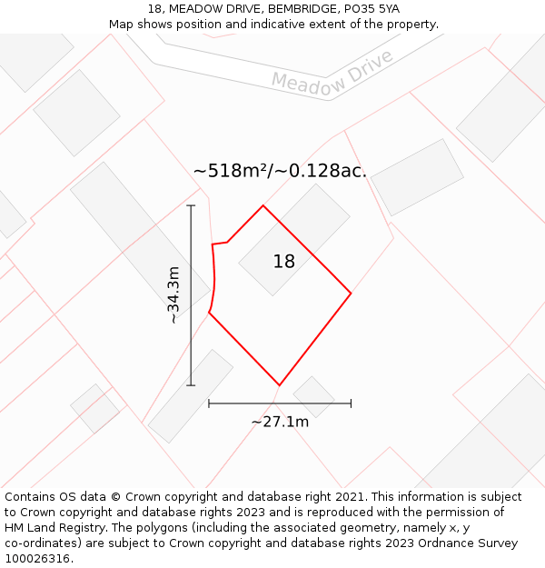 18, MEADOW DRIVE, BEMBRIDGE, PO35 5YA: Plot and title map