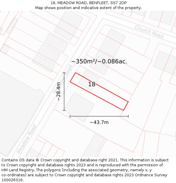 18, MEADOW ROAD, BENFLEET, SS7 2DP: Plot and title map