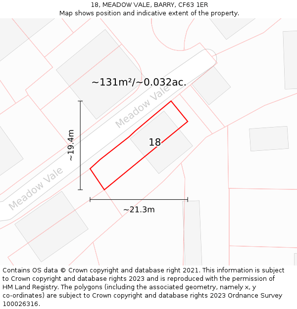 18, MEADOW VALE, BARRY, CF63 1ER: Plot and title map