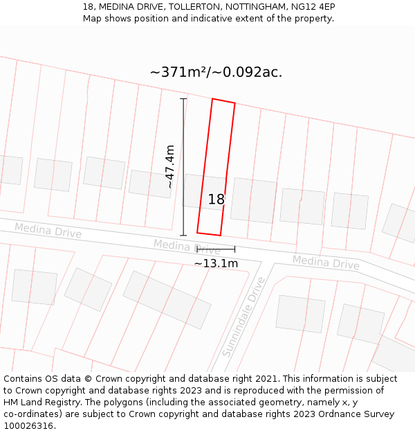 18, MEDINA DRIVE, TOLLERTON, NOTTINGHAM, NG12 4EP: Plot and title map