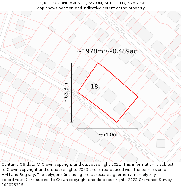 18, MELBOURNE AVENUE, ASTON, SHEFFIELD, S26 2BW: Plot and title map