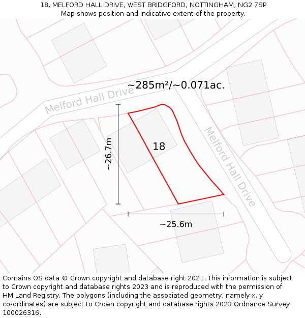 18, MELFORD HALL DRIVE, WEST BRIDGFORD, NOTTINGHAM, NG2 7SP: Plot and title map