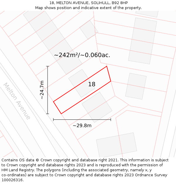 18, MELTON AVENUE, SOLIHULL, B92 8HP: Plot and title map