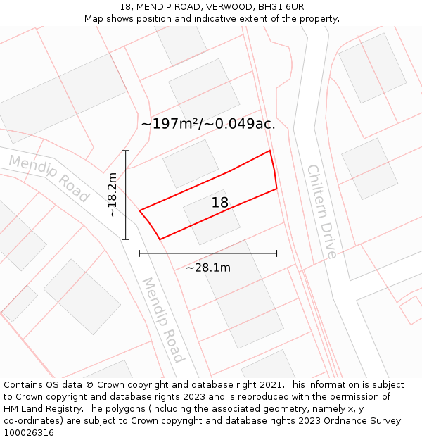 18, MENDIP ROAD, VERWOOD, BH31 6UR: Plot and title map