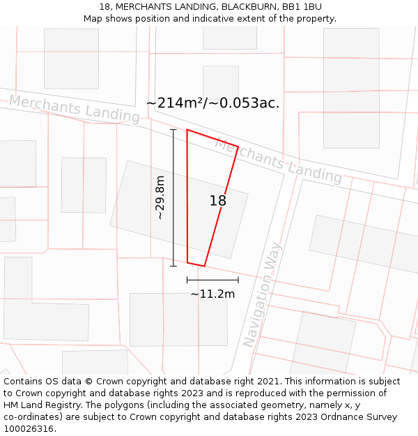 18, MERCHANTS LANDING, BLACKBURN, BB1 1BU: Plot and title map