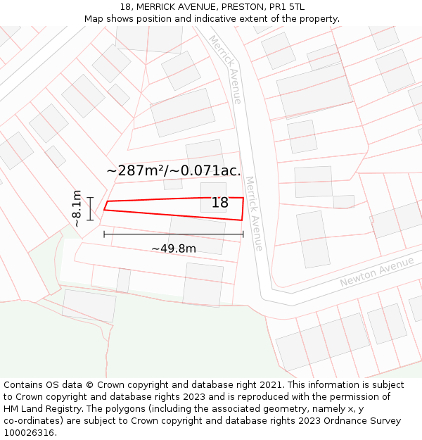 18, MERRICK AVENUE, PRESTON, PR1 5TL: Plot and title map