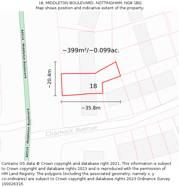 18, MIDDLETON BOULEVARD, NOTTINGHAM, NG8 1BG: Plot and title map