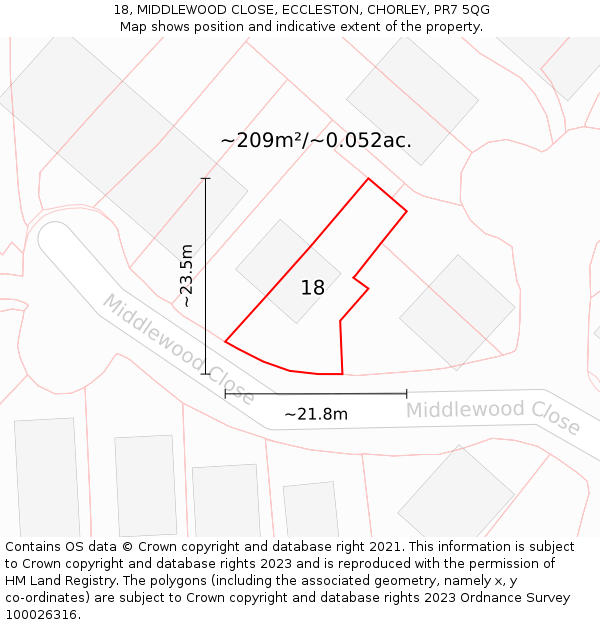 18, MIDDLEWOOD CLOSE, ECCLESTON, CHORLEY, PR7 5QG: Plot and title map