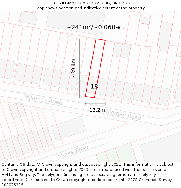 18, MILDMAY ROAD, ROMFORD, RM7 7DD: Plot and title map