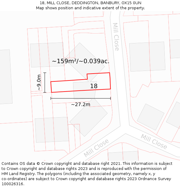 18, MILL CLOSE, DEDDINGTON, BANBURY, OX15 0UN: Plot and title map