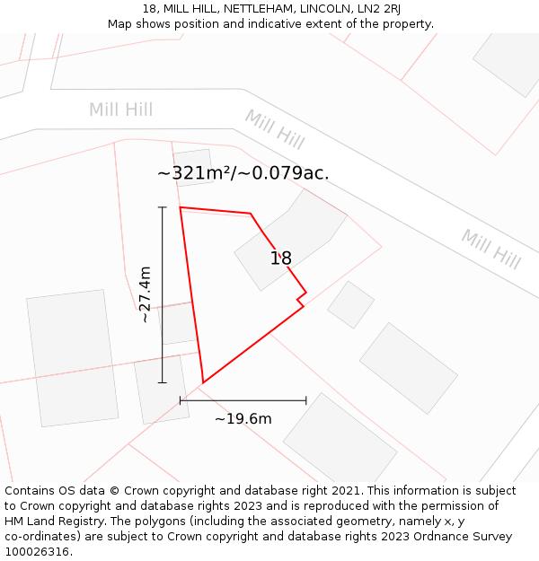 18, MILL HILL, NETTLEHAM, LINCOLN, LN2 2RJ: Plot and title map