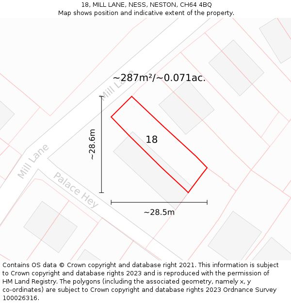 18, MILL LANE, NESS, NESTON, CH64 4BQ: Plot and title map