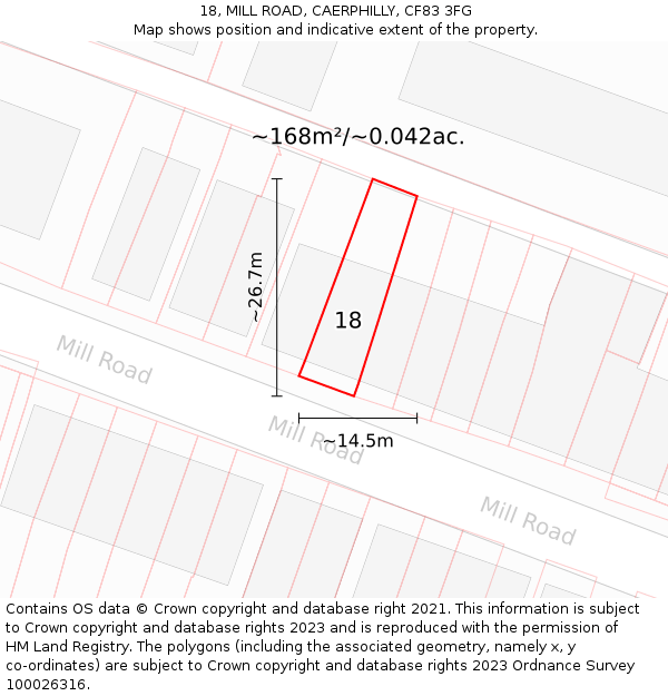 18, MILL ROAD, CAERPHILLY, CF83 3FG: Plot and title map