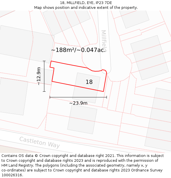 18, MILLFIELD, EYE, IP23 7DE: Plot and title map