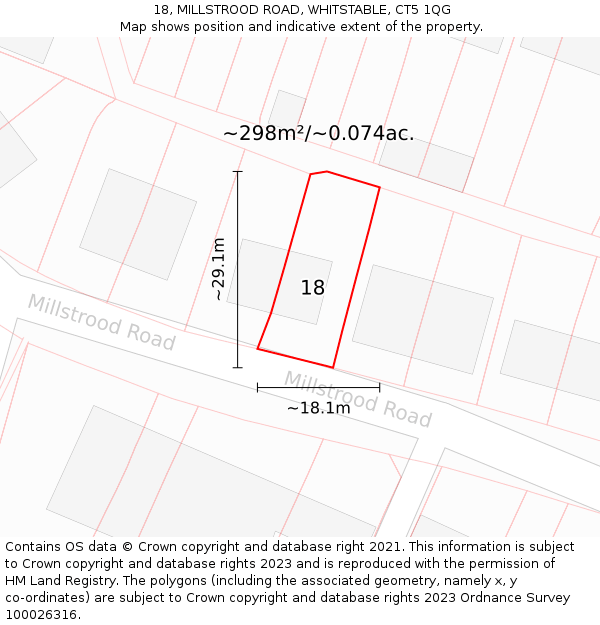 18, MILLSTROOD ROAD, WHITSTABLE, CT5 1QG: Plot and title map