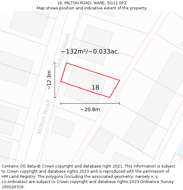 18, MILTON ROAD, WARE, SG12 0PZ: Plot and title map