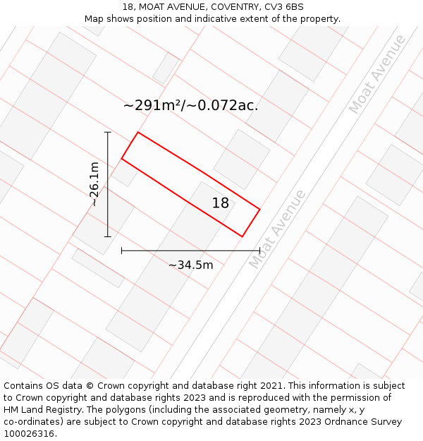 18, MOAT AVENUE, COVENTRY, CV3 6BS: Plot and title map