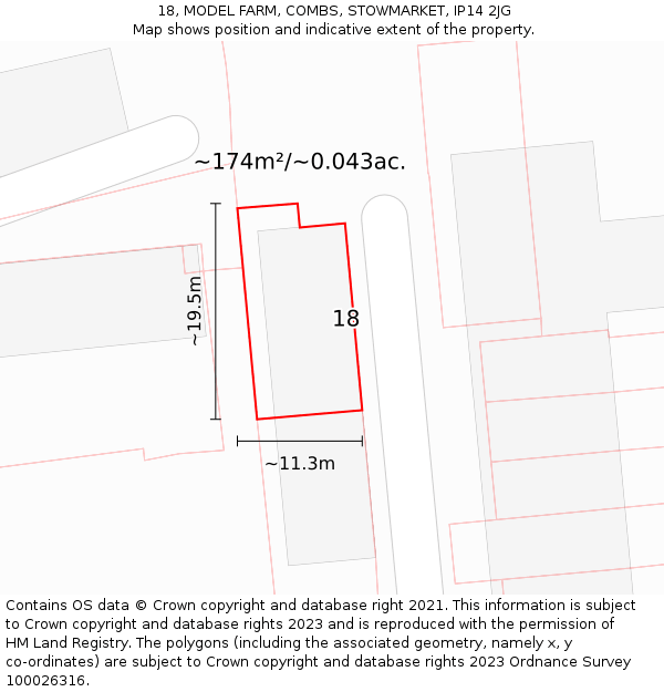 18, MODEL FARM, COMBS, STOWMARKET, IP14 2JG: Plot and title map