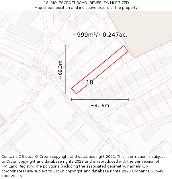 18, MOLESCROFT ROAD, BEVERLEY, HU17 7ED: Plot and title map