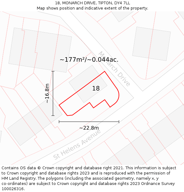 18, MONARCH DRIVE, TIPTON, DY4 7LL: Plot and title map