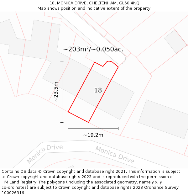 18, MONICA DRIVE, CHELTENHAM, GL50 4NQ: Plot and title map