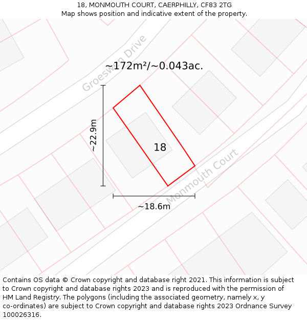 18, MONMOUTH COURT, CAERPHILLY, CF83 2TG: Plot and title map