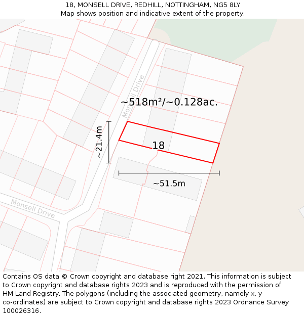 18, MONSELL DRIVE, REDHILL, NOTTINGHAM, NG5 8LY: Plot and title map