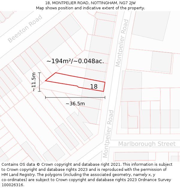 18, MONTPELIER ROAD, NOTTINGHAM, NG7 2JW: Plot and title map