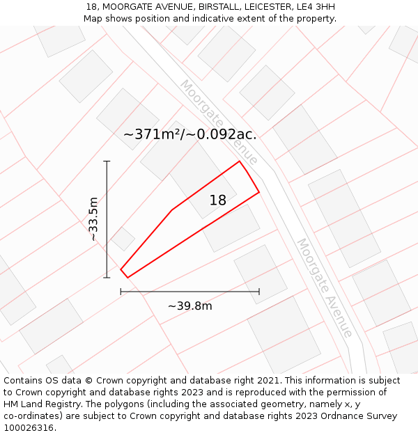 18, MOORGATE AVENUE, BIRSTALL, LEICESTER, LE4 3HH: Plot and title map