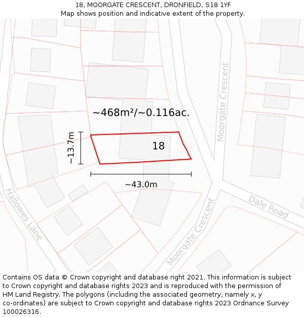 18, MOORGATE CRESCENT, DRONFIELD, S18 1YF: Plot and title map
