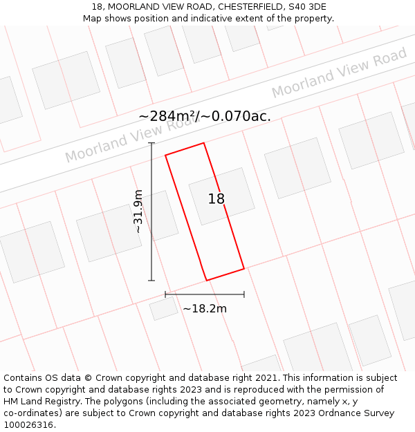 18, MOORLAND VIEW ROAD, CHESTERFIELD, S40 3DE: Plot and title map