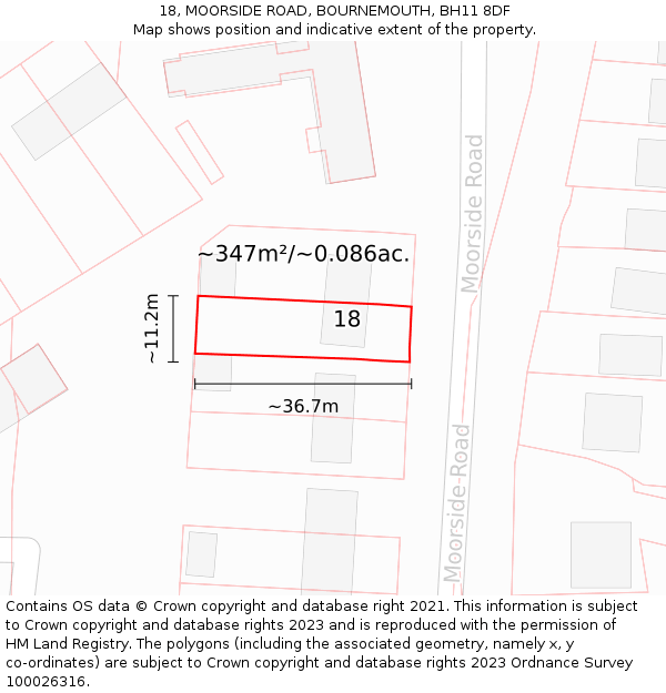 18, MOORSIDE ROAD, BOURNEMOUTH, BH11 8DF: Plot and title map