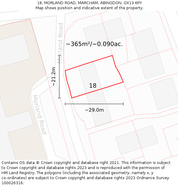 18, MORLAND ROAD, MARCHAM, ABINGDON, OX13 6PY: Plot and title map