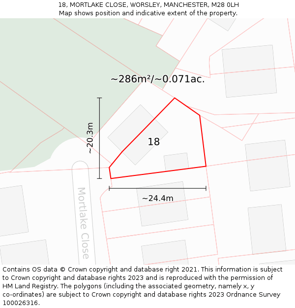 18, MORTLAKE CLOSE, WORSLEY, MANCHESTER, M28 0LH: Plot and title map