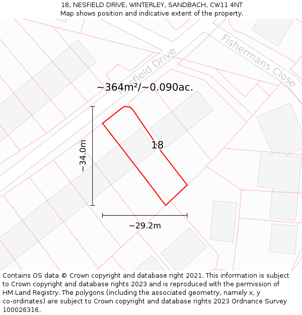 18, NESFIELD DRIVE, WINTERLEY, SANDBACH, CW11 4NT: Plot and title map