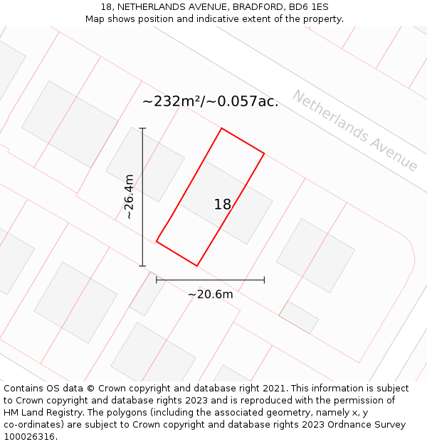 18, NETHERLANDS AVENUE, BRADFORD, BD6 1ES: Plot and title map