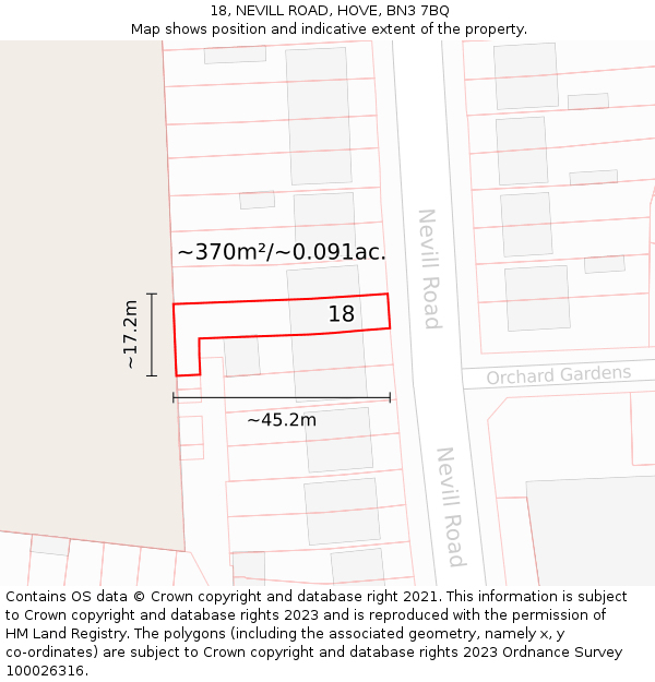 18, NEVILL ROAD, HOVE, BN3 7BQ: Plot and title map