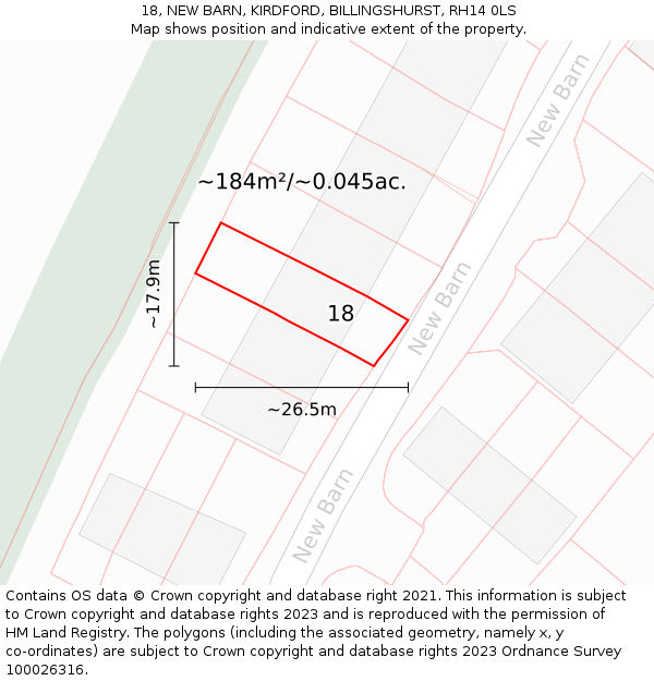 18, NEW BARN, KIRDFORD, BILLINGSHURST, RH14 0LS: Plot and title map