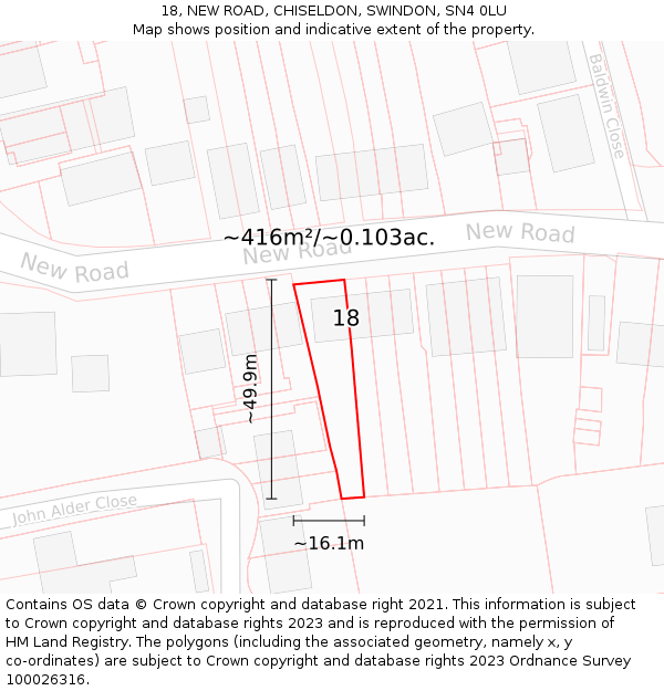 18, NEW ROAD, CHISELDON, SWINDON, SN4 0LU: Plot and title map