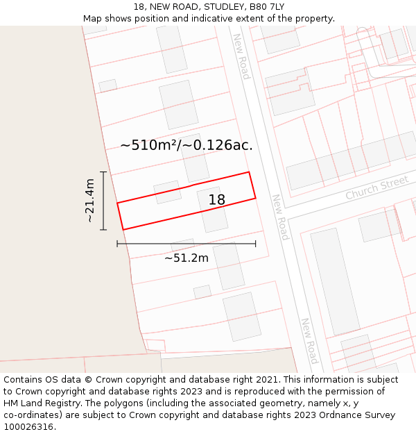 18, NEW ROAD, STUDLEY, B80 7LY: Plot and title map