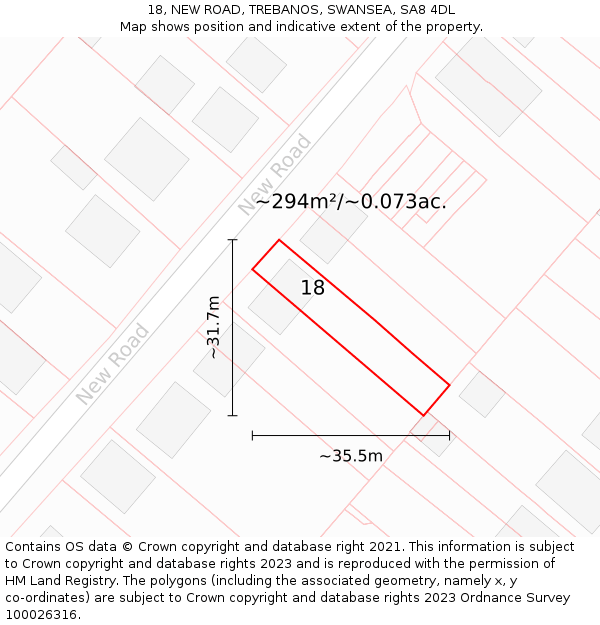 18, NEW ROAD, TREBANOS, SWANSEA, SA8 4DL: Plot and title map