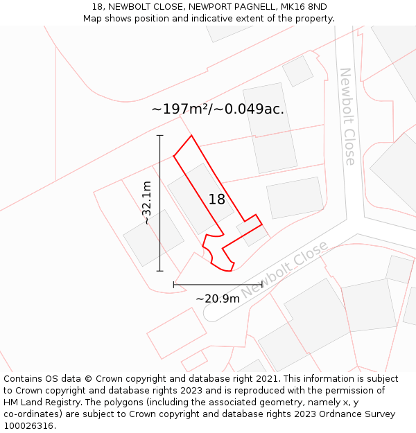 18, NEWBOLT CLOSE, NEWPORT PAGNELL, MK16 8ND: Plot and title map