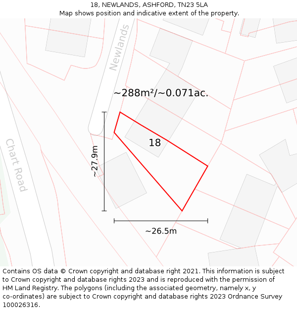 18, NEWLANDS, ASHFORD, TN23 5LA: Plot and title map