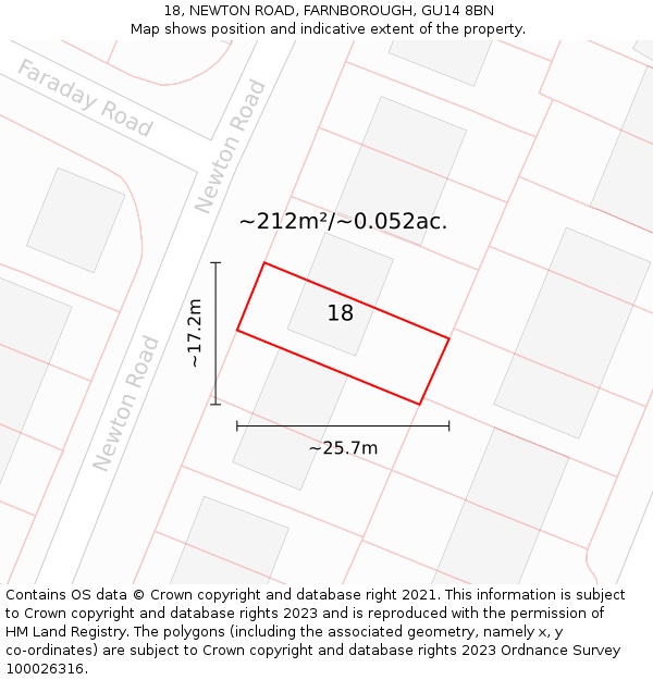 18, NEWTON ROAD, FARNBOROUGH, GU14 8BN: Plot and title map