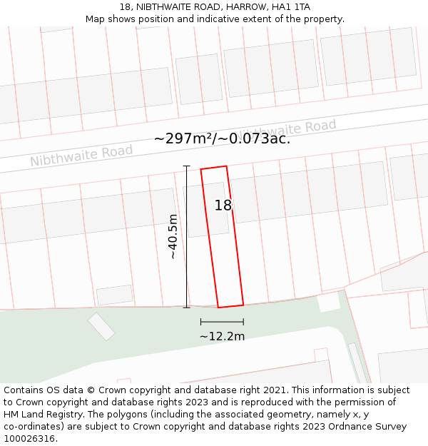 18, NIBTHWAITE ROAD, HARROW, HA1 1TA: Plot and title map