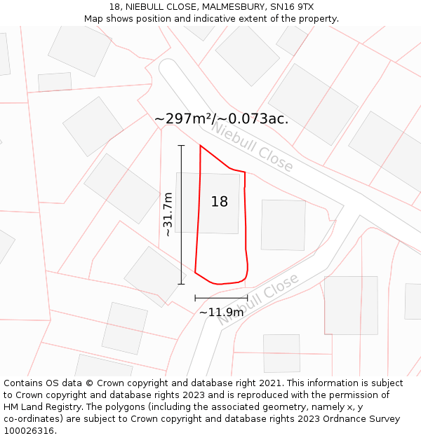 18, NIEBULL CLOSE, MALMESBURY, SN16 9TX: Plot and title map